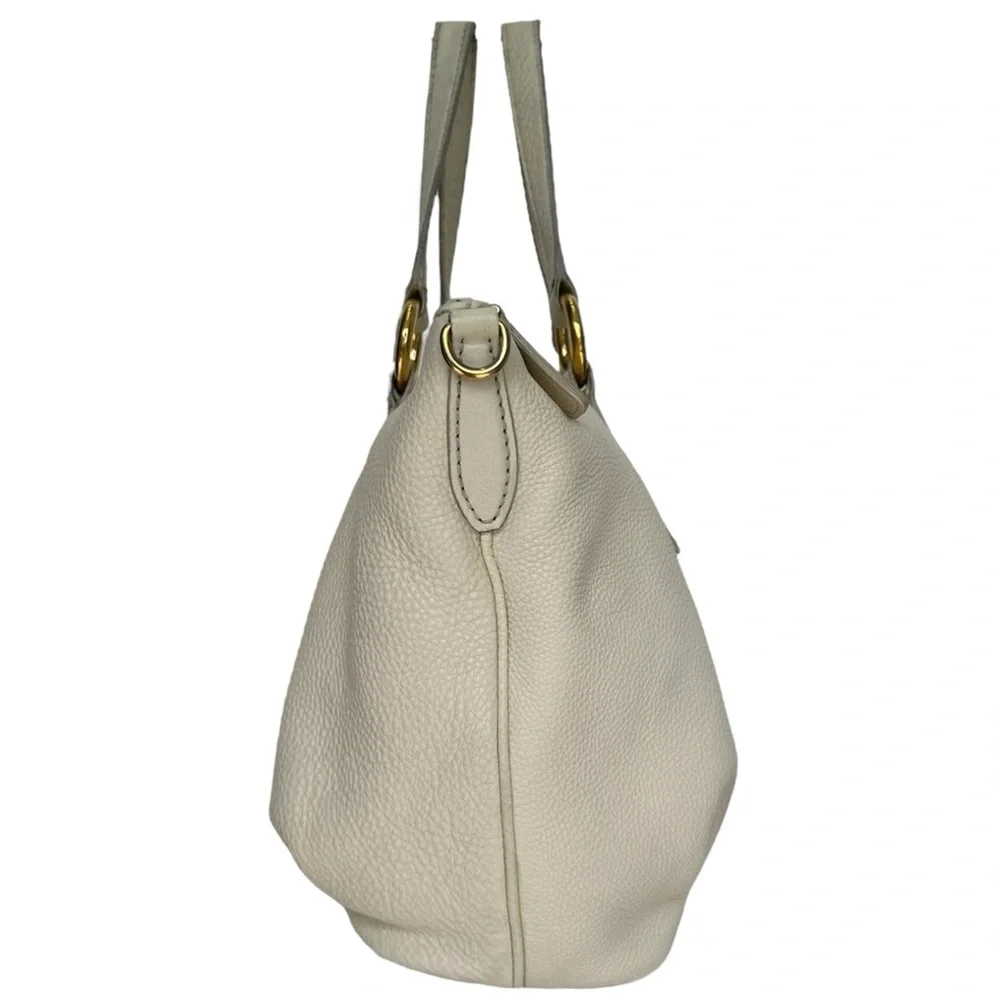 Miu Miu Pebbled Leather Crossbody Shoulder Hand Bag Satchel East West Off White